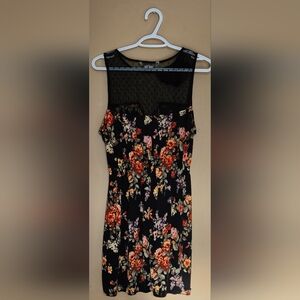 Costa Blanca size M dress Black Floral Mini Dress Elastic Waist Lace Collar